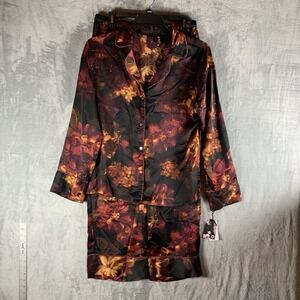 Midnight Bakery Womens‎ Pajama Set M Top Pants Button Up Dark Floral Pockets NWT